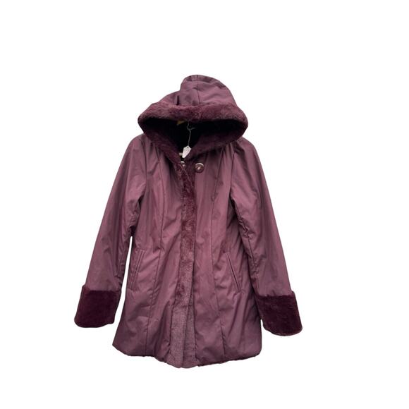 Dennis Basso Reversible H20 resistant-Faux Fur winter Coat Burgundy Womens XS-S - Picture 4 of 9